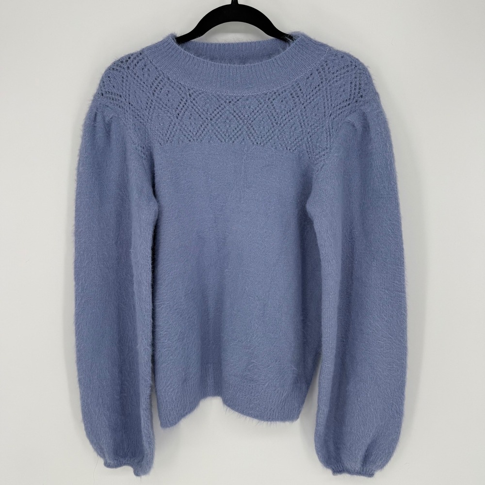 EE:SOME PERIWINKLE BLUE FUZZY LOOSE‎ FIT CREWNECK SWEATER MEDIUM BALLOON SLEEVE